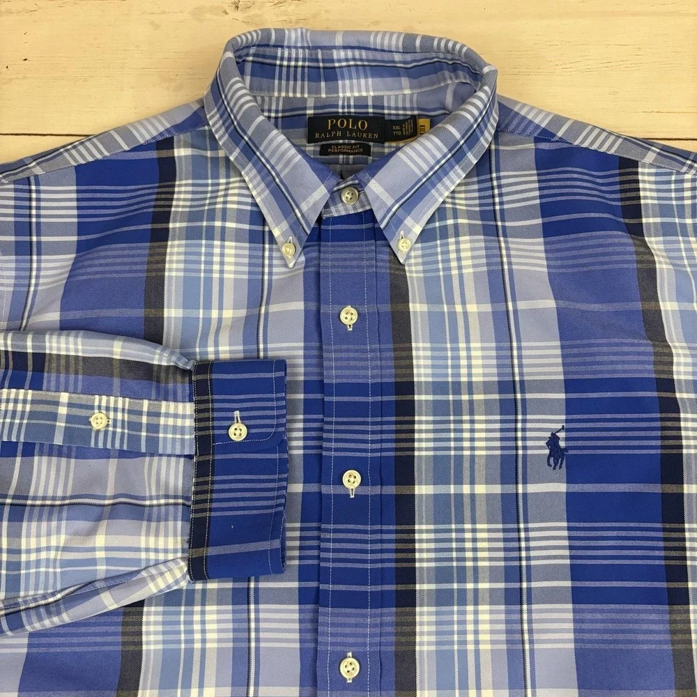 Polo Ralph Lauren Performance Shirt Poly Nylon 2XL Plaid Long Sleeve